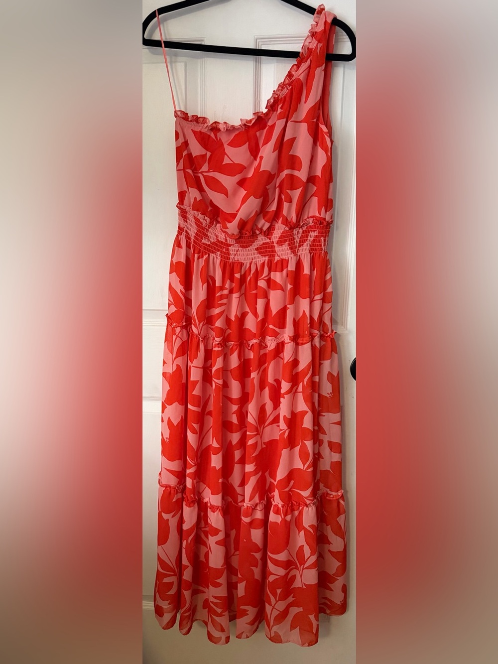 Taylor One Shoulder Floral Maxi Dress Pink Red Size 10 NWT